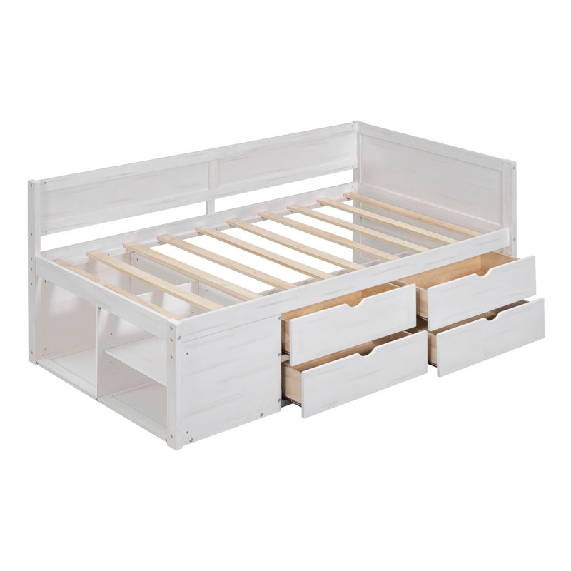 Daybed With Drawers And Shelves, Twin, White