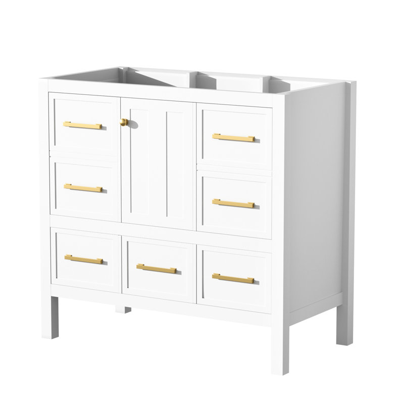 Meuble-lavabo de salle de bain 36 po, structure, 5 tiroirs, fermeture en douceur, meuble-lavabo, planches, Blanc