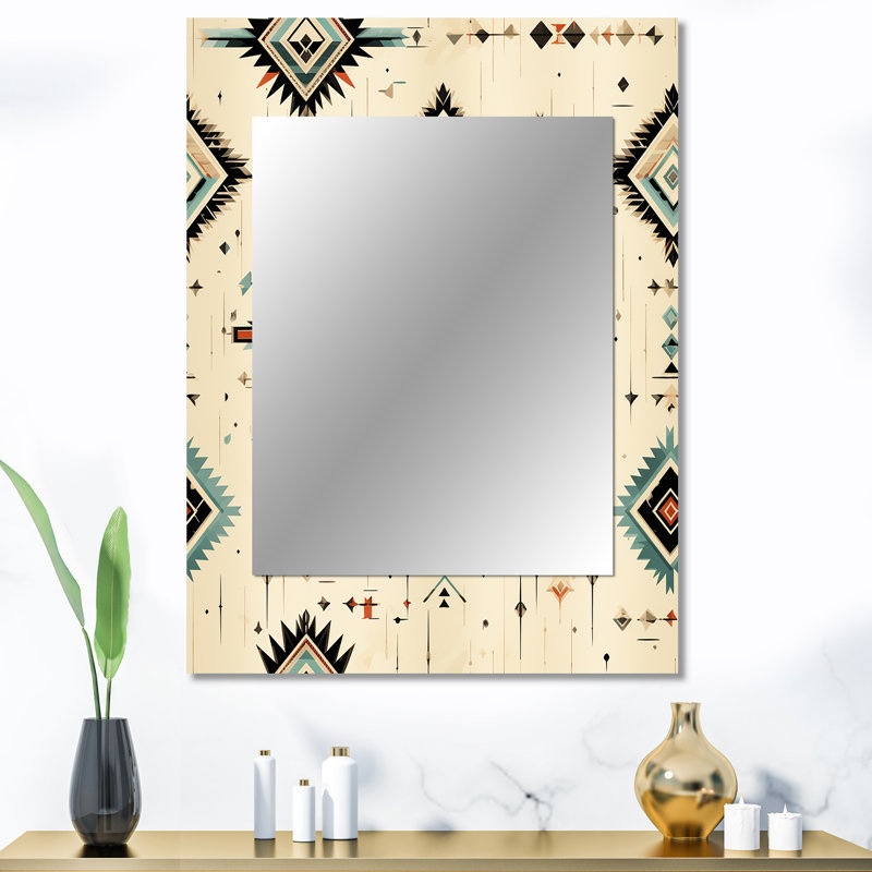 Zean Tribal Nomad Boho Pattern - Geometric  Unique Wall Mirror Decor, Geometric Large Mirror, Printed Metal Art, 40" x 30"