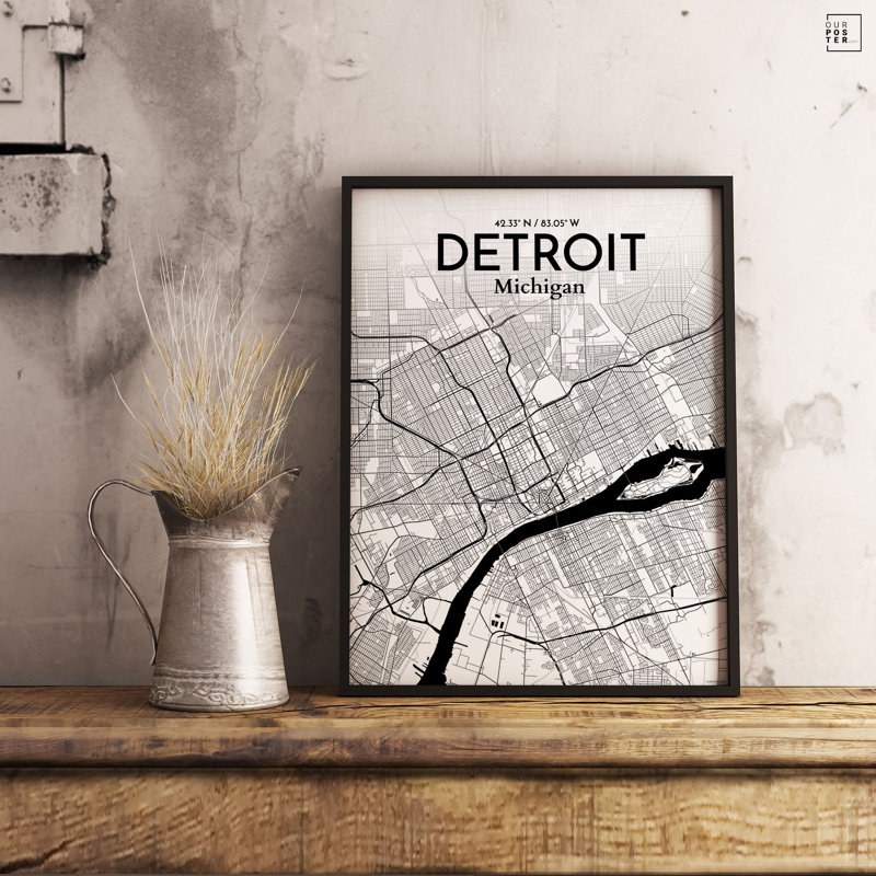 " Detroit City Map ", 17" H x 11" W