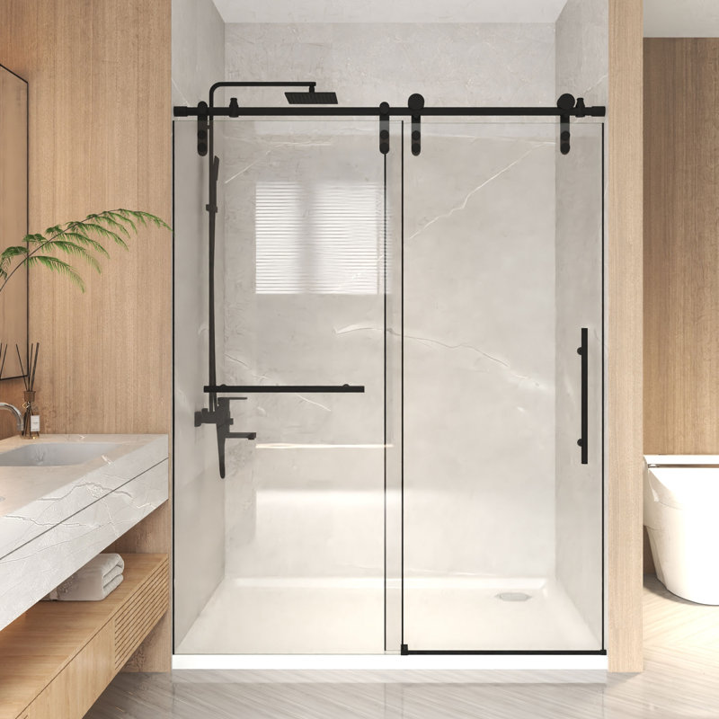 50-54-inch Matte Black Stainless Steel Frameless Sliding Shower Door, Matte Black