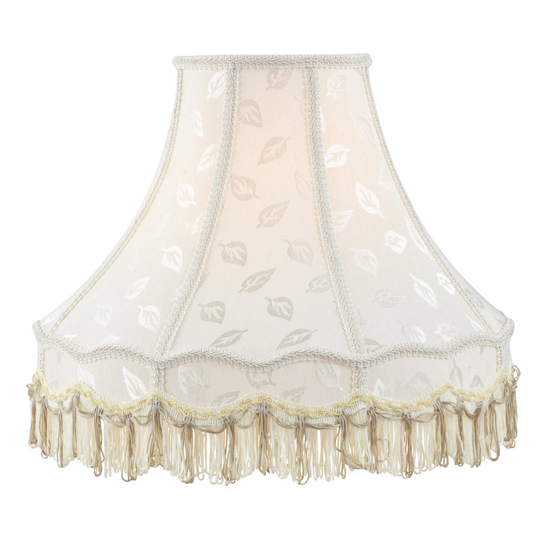 Off-White Jacquard Fabric Scallop Dome Lamp Shade with Fringe
