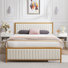 3 Piece Upholstered Bedroom Set Bed Frame Metal Platform BED Set Of 2 Nightstands