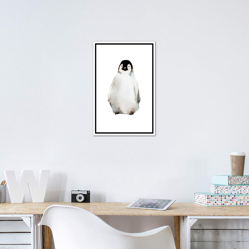 Art pingouin, H 26 po x l 18 po x P 1,5 po, Toile blanche encadrée