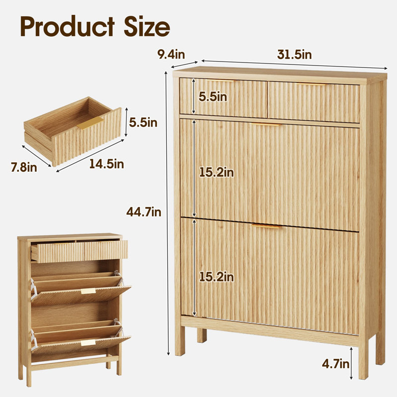 Shoe Storage Cabinet With 2 Flip Drawers