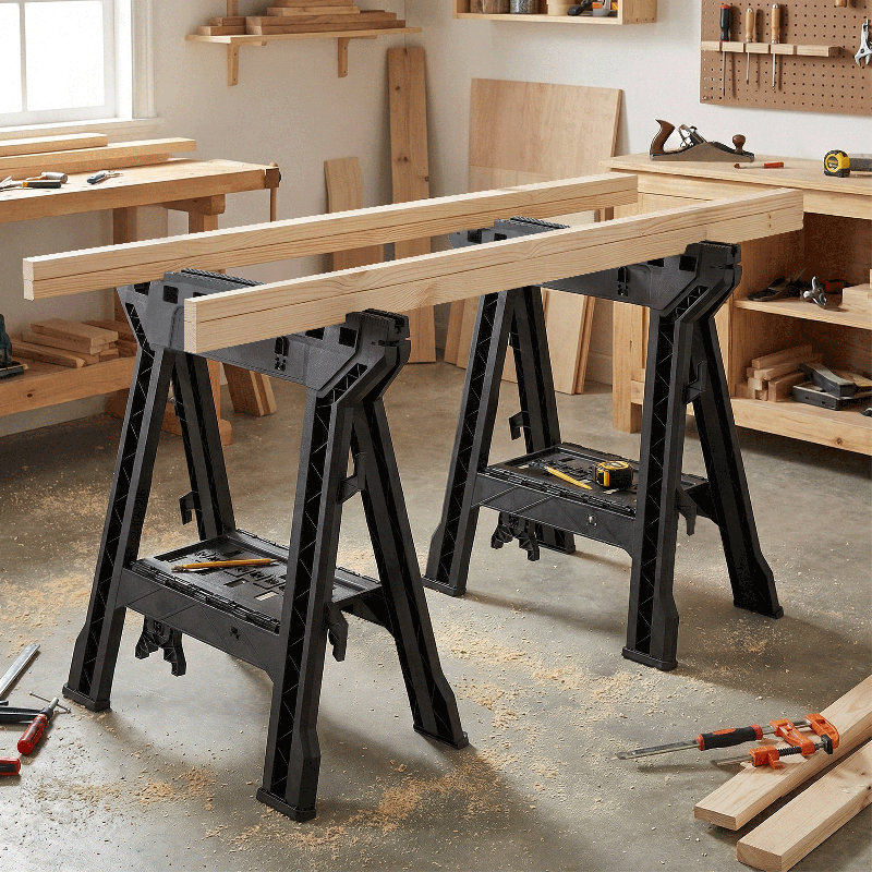 Ensemble de 2 chevalets de sciage pliables, ensemble de bancs de travail en plastique pour atelier, capacité de charge de 1000 lb