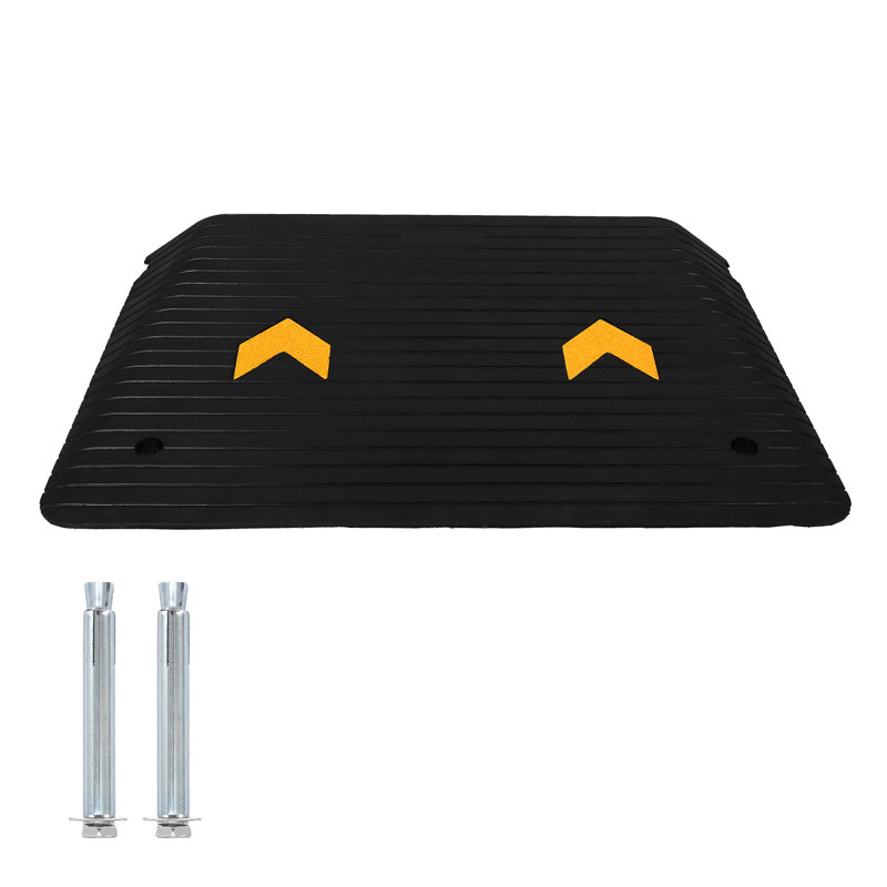 Rampe de seuil en caoutchouc de 10 cm de hauteur – Capacité de 15 tonnes – Rampe portable pour fauteuil roulant avec passe-câble, surface antidérapante toutes saisons pour portes, marches, voitures et animaux domestiques (90 cm x 61 cm)