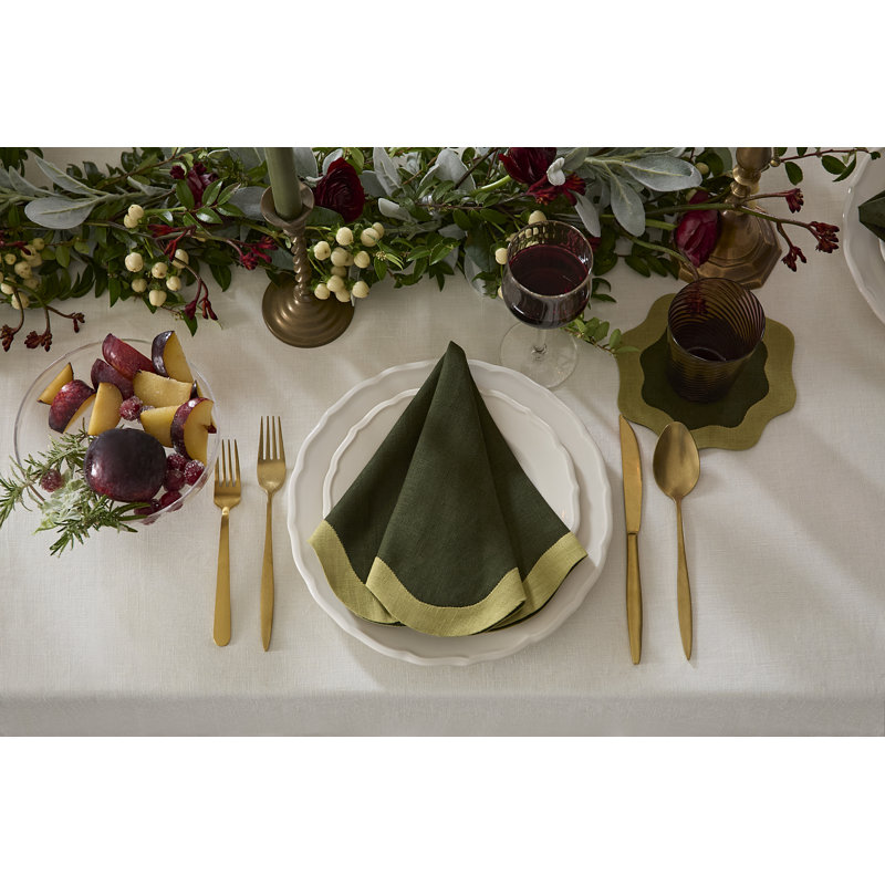 Ondulato Linen Novelty Napkins, Forest/Celadon