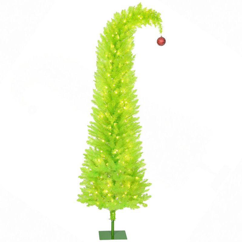 Arbre de Noël fantaisiste 84 po, arbre de Noël au crayon avec boule rouge, base en métal, pré-éclairé avec 250 lumières DEL