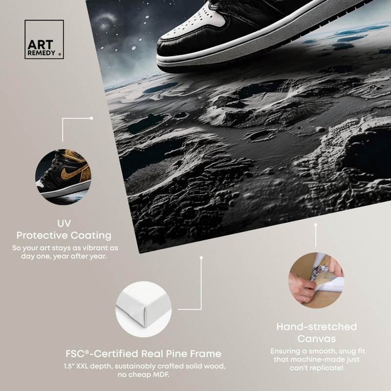 Black Astronomy & Space Sneaker Canvas Print with Pine Wood Frame