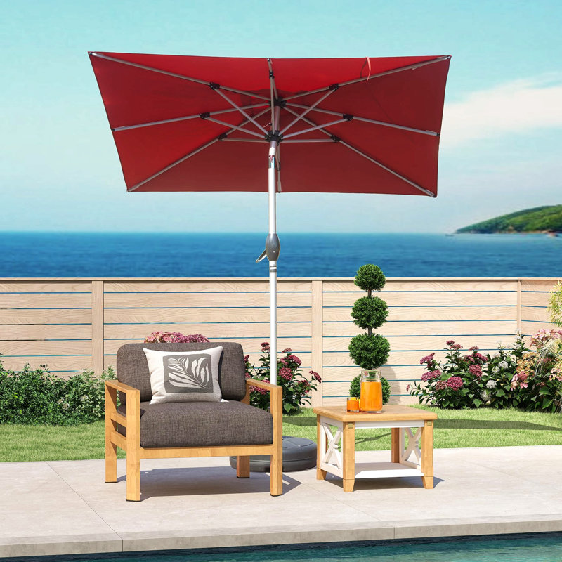 Parasol de patio rectangulaire avec fonction de levage et d'inclinaison à manivelle (base non incluse), Rouge brique