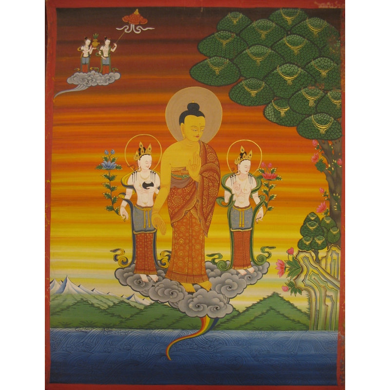 Bouddha debout avec des Boddhisattvas (Thangka sans brocart)