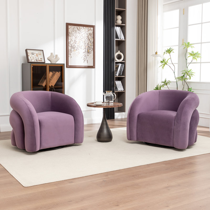 Fauteuil demi-tonneau pivotant rembourré Coyle, Mauve