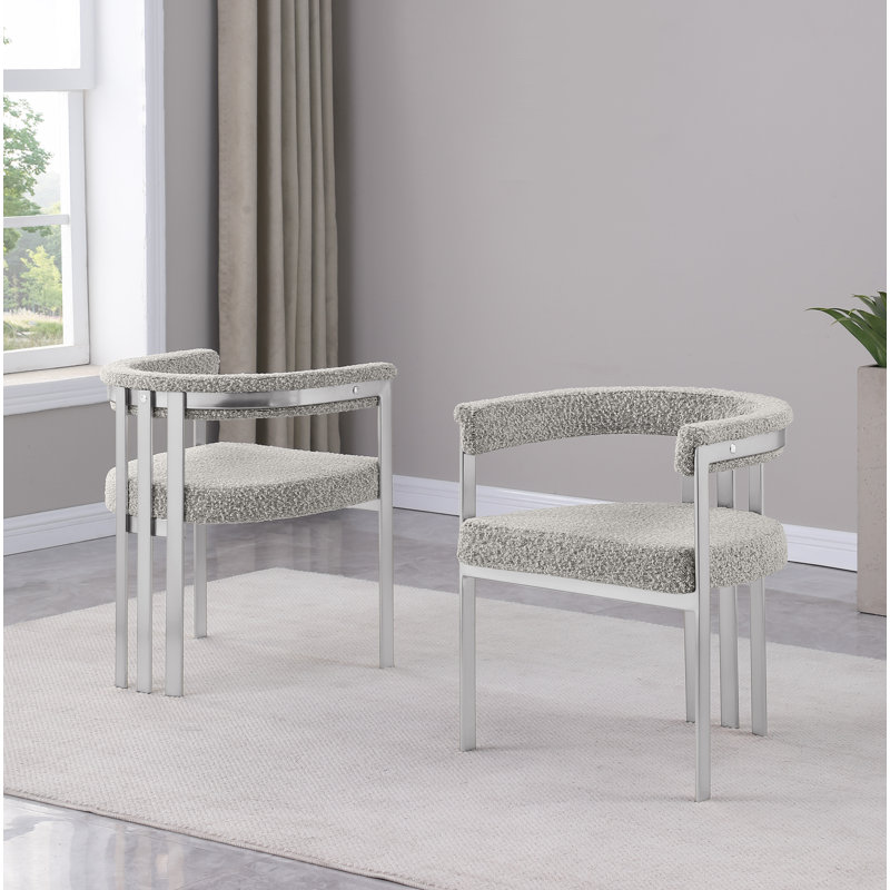 Chaises d'appoint en tissu Boucle avec structure en chrome brossé, Gris, Nickel brossé