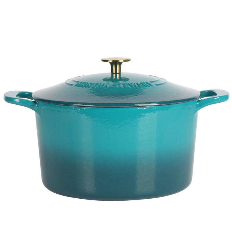Martha Stewart Gatwick Faitout rond en fonte avec couvercle, Ombre émeraude / bouton doré