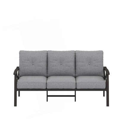 70” All-Weather Metal 3-Seat Patio Sofa, Khaki Frame With Gray Cushions