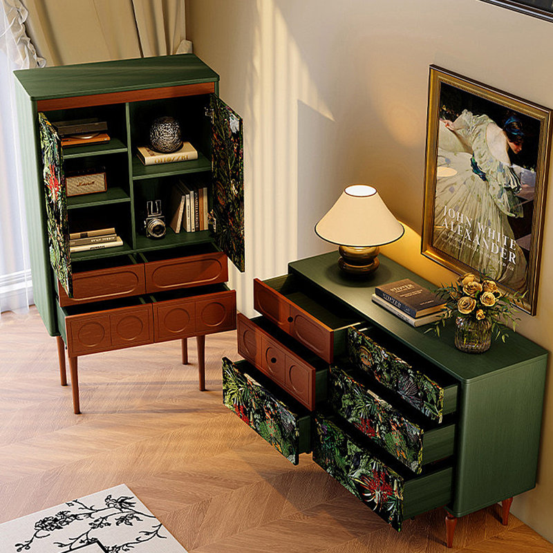 Buffet vintage 47,17 po en bois massif vert, H 33,46 po x l 47,17 po x P 15,67 po