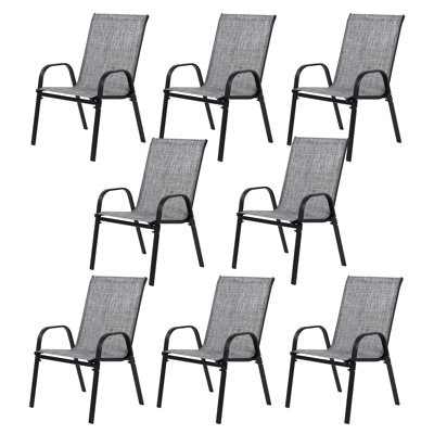 Ensemble de 8 chaises de jardin avec accoudoirs et dossier haut, idéales pour le jardin, la terrasse, la piscine, la plage et les espaces extérieurs (gris).