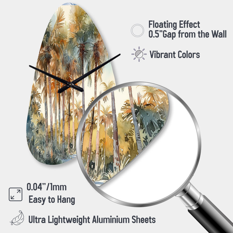 Green Palm Tree Paradise III - Fall Shape Large Palms & Palm Trees 3D Wall Clock, Medium