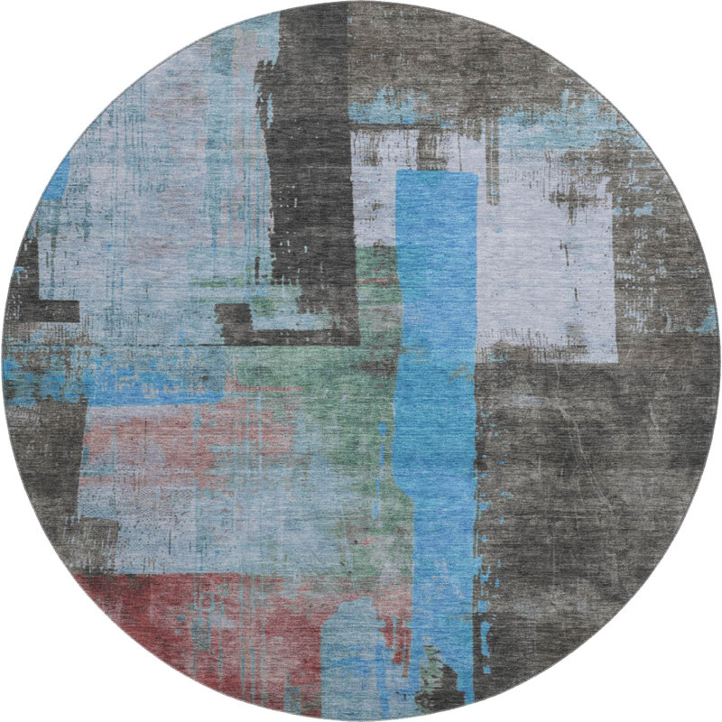 Premium Machine Washable Otte AMF1779 Blocks Rug, Round 8'