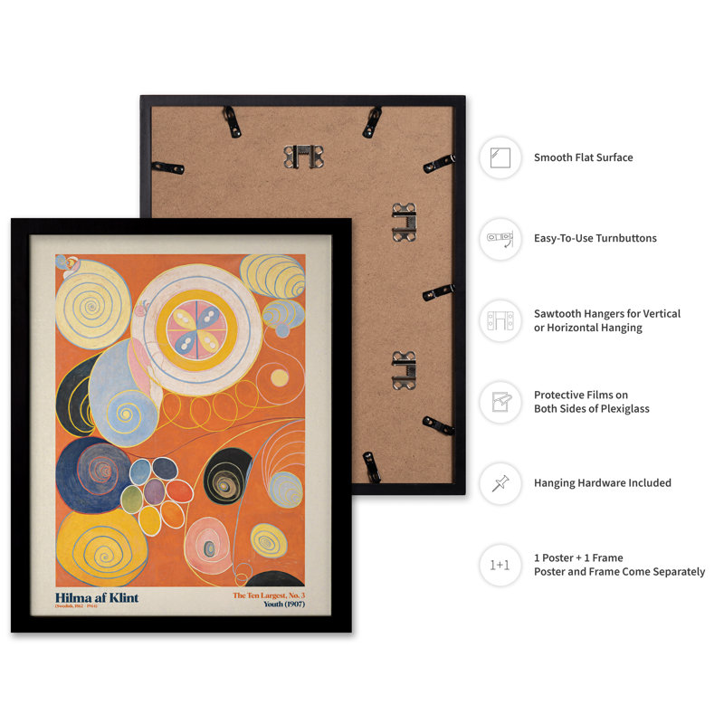 Hilma af Klimt - The Ten Larmost - Youth No1, H 18 po x l 24 po, Affiche, Cadre noir