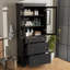 Grande armoire de salle de bain moderne avec 2 tablettes réglables, 3 tiroirs, portes en verre à fermeture en douceur