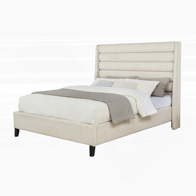 Upholstered Queen Platform Bed with Rolled Channel Tufted Headboard, Modern Design and Easy Assembly, Beige