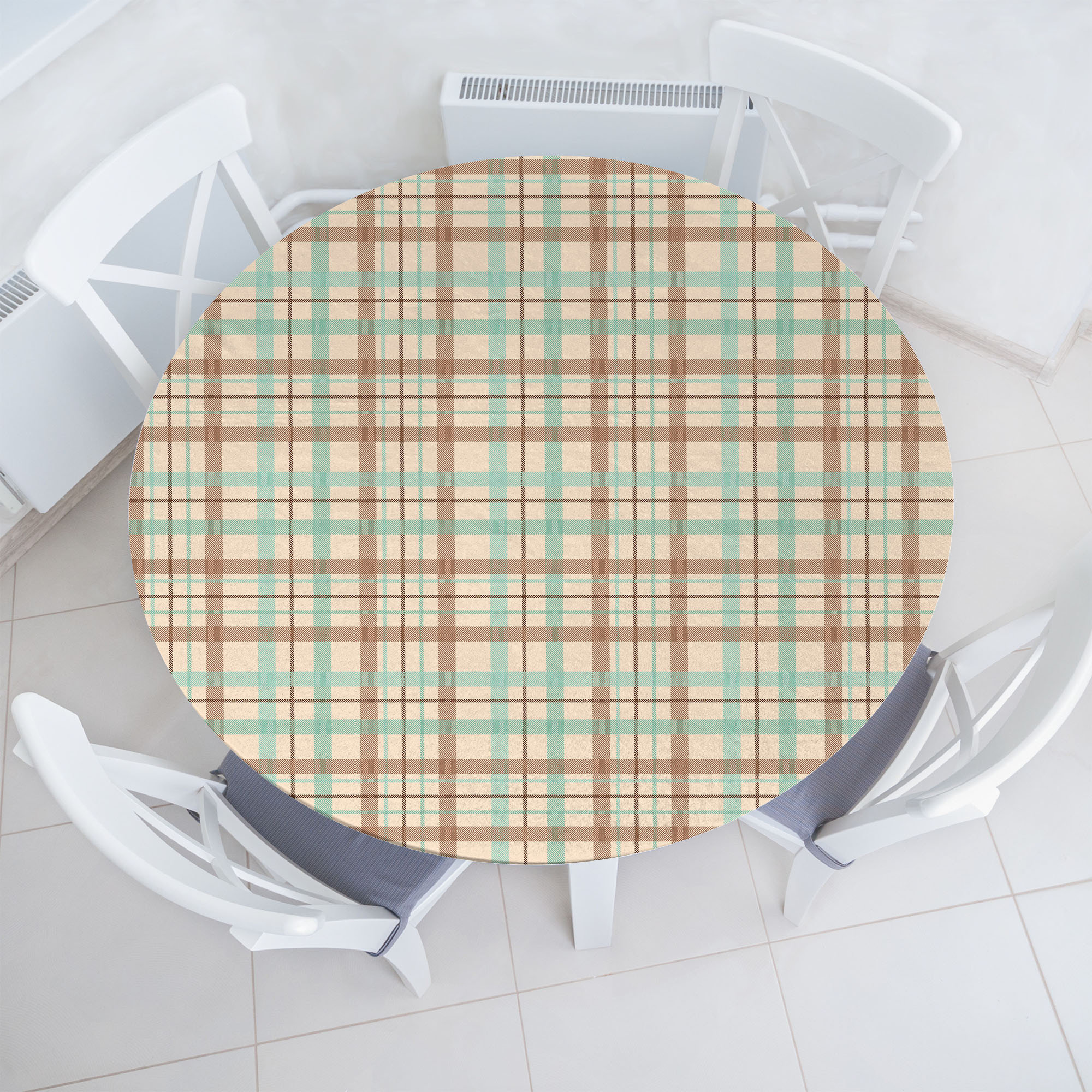 Gracie Oaks Ethnic Fitted Round Tablecloth Mint Green Beige Umber | Wayfair