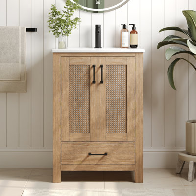 Meuble-lavabo simple 24 po avec plateau en céramique, portes à fermeture en douceur et tiroir