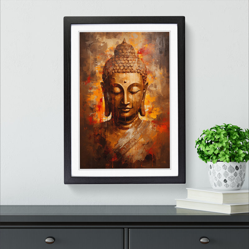 Buddha Abstract - Single Picture Frame Print on Wood, Black Framed, 34cm H x 25cm W x 2cm D