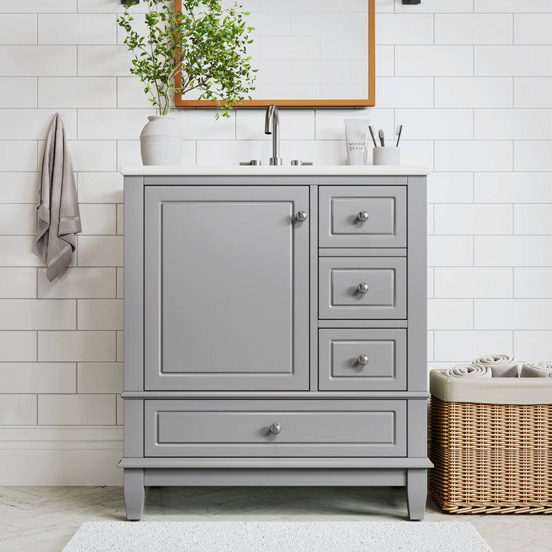 Meuble-lavabo avec lavabo en céramique Heather, Gris
