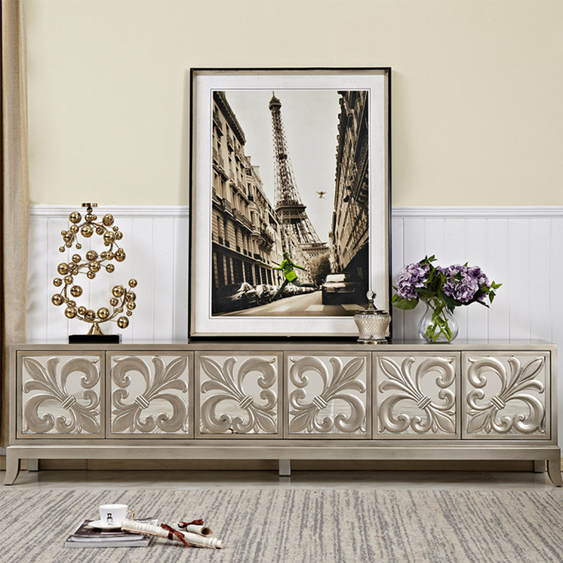 Meuble télé de style européen rétro sculpté, 84.65"