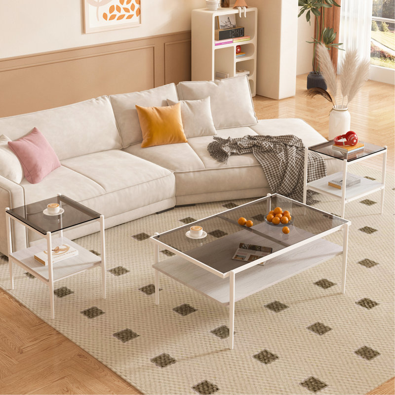 3-Piece Coffee Table & End Tables Set, Gray, White
