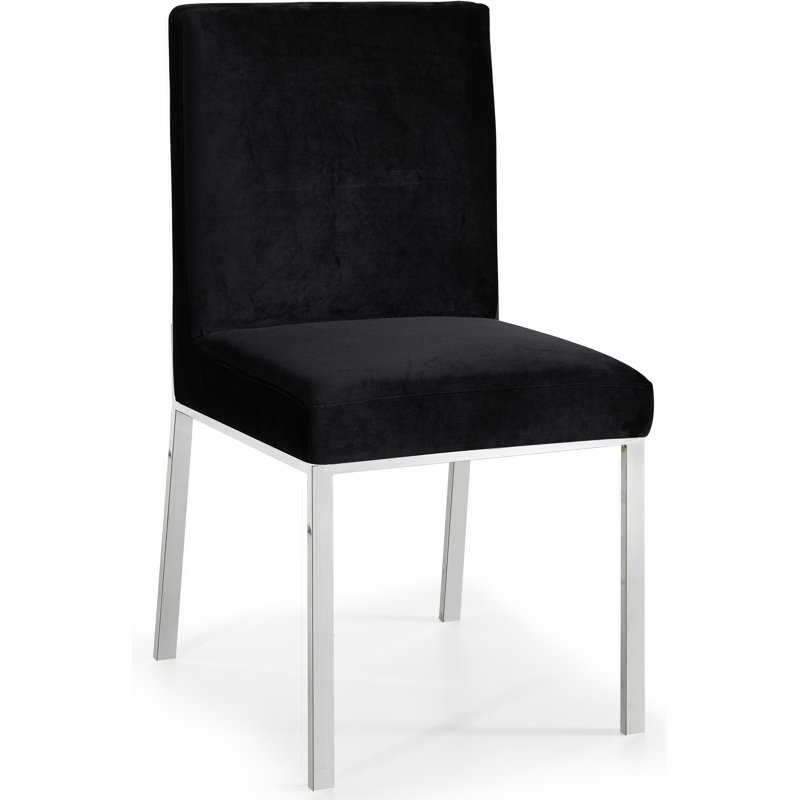 Sansa 20'' H Velvet Upholstered Side Chair, Black Velvet, Chrome