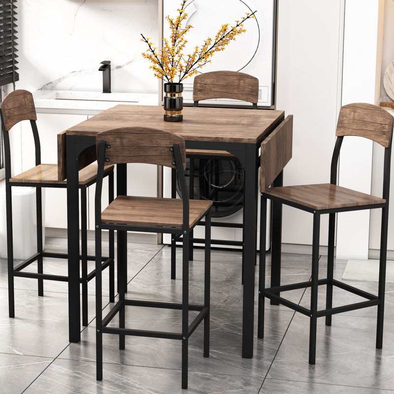 Modern Dorset Farmhouse 5-piece Counter Height Drop Leaf Dining Table Set with Dining Chairs for 4,kitchen table set, Brown