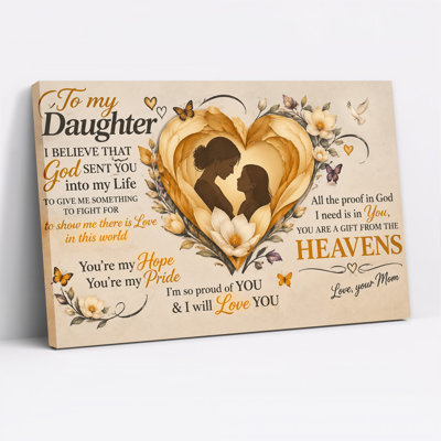 Mother Daughter Quote With Gold Heart And Magnolia Flowers Canvas Wall Art