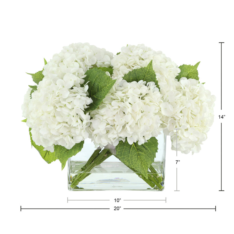 Florence Real Touch Hydrangea in Glass Vase, White