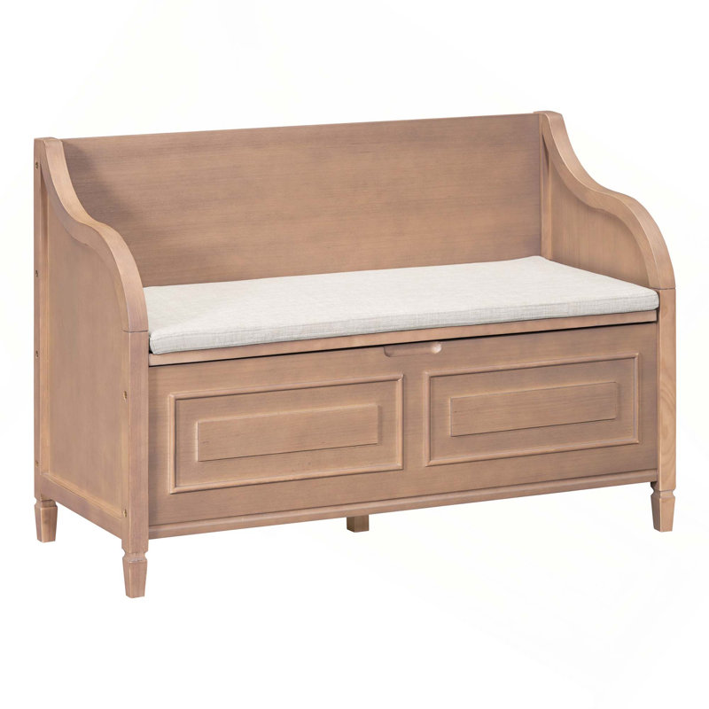 Banc de rangement multifonctionnel en bois massif rustique avec charnière de sécurité pour le salon du hall d'entrée, Brun