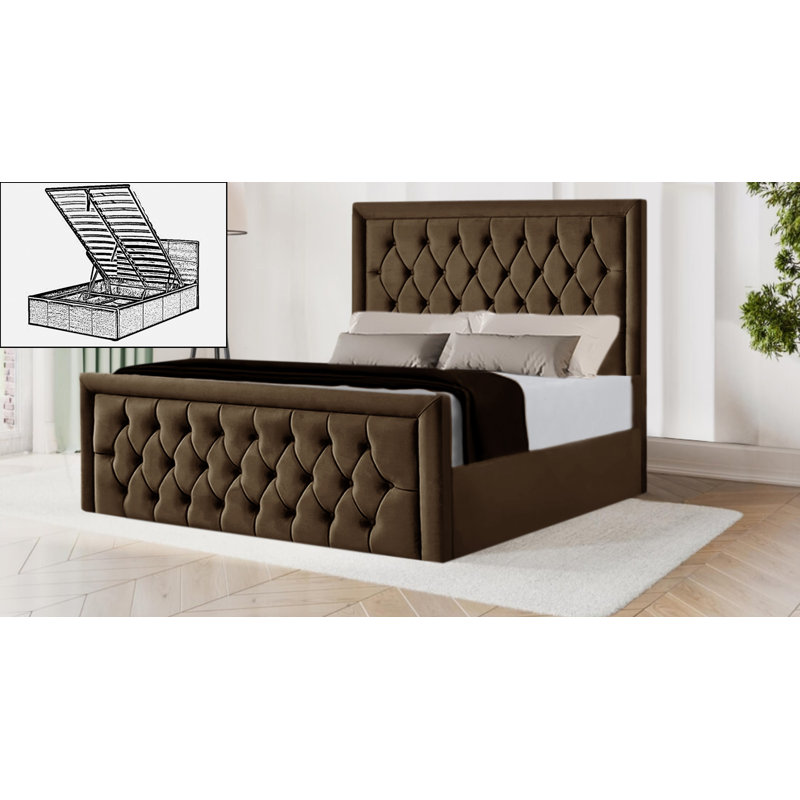 Dimartino Upholstered Ottoman Storage Bed, Brown, Double (4'6)