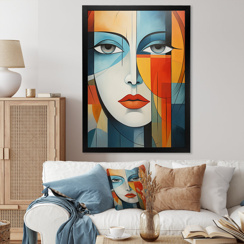 «Ionela Cubism», portrait géométrique - impression, Cadre simple noir, H 20 po x l 12 po x P 1 po
