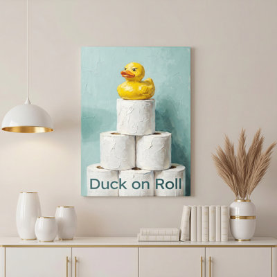 «Duck On Roll», reproduction d'art sur toile tendue sur toile, ensemble de 1 salle de bain