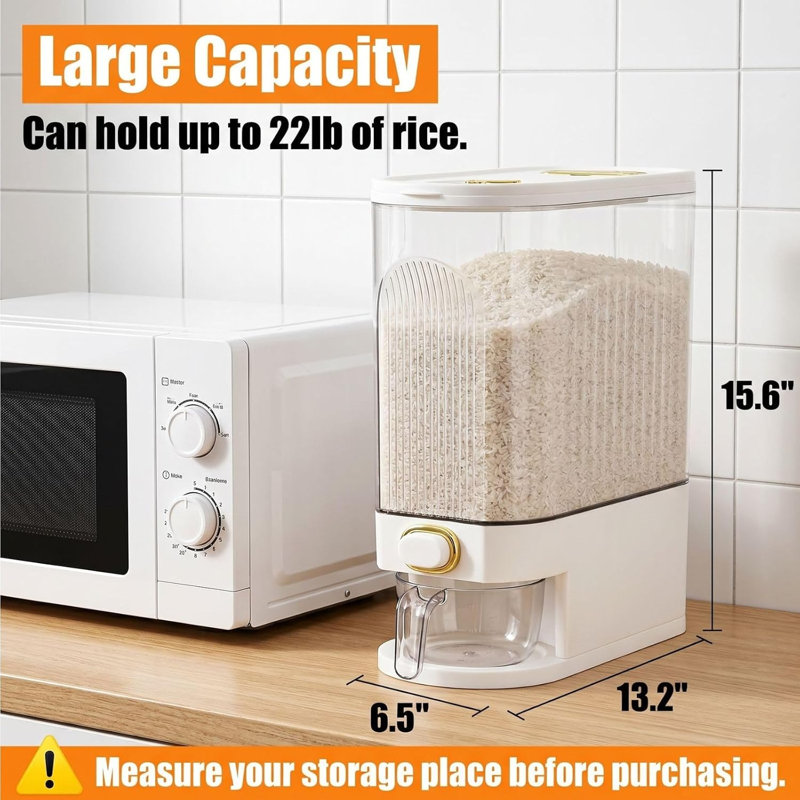 Cididu Clear Rice Holder Dispenser, 22 Lbs Large Grain Storage Container with Measuring Cup