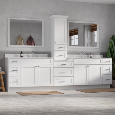  Meuble-lavabo double 120 po avec comptoir en bois massif Carrara