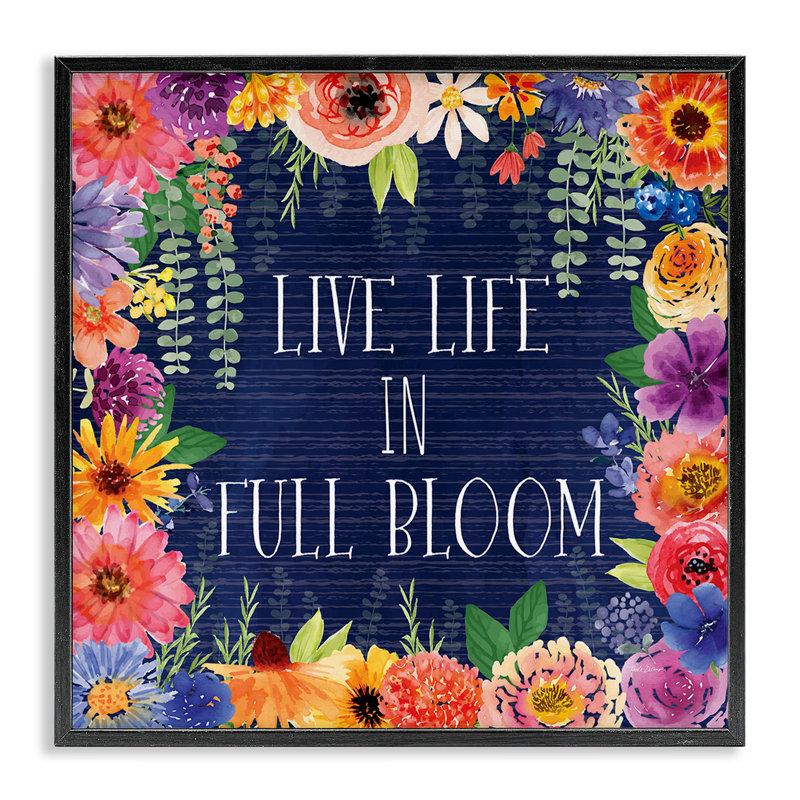 Vivre en pleine floraison, estampe numérique, conception par Nicole DeCamp, H 17 po x l 17 po, Giclée encadrée noir minuit
