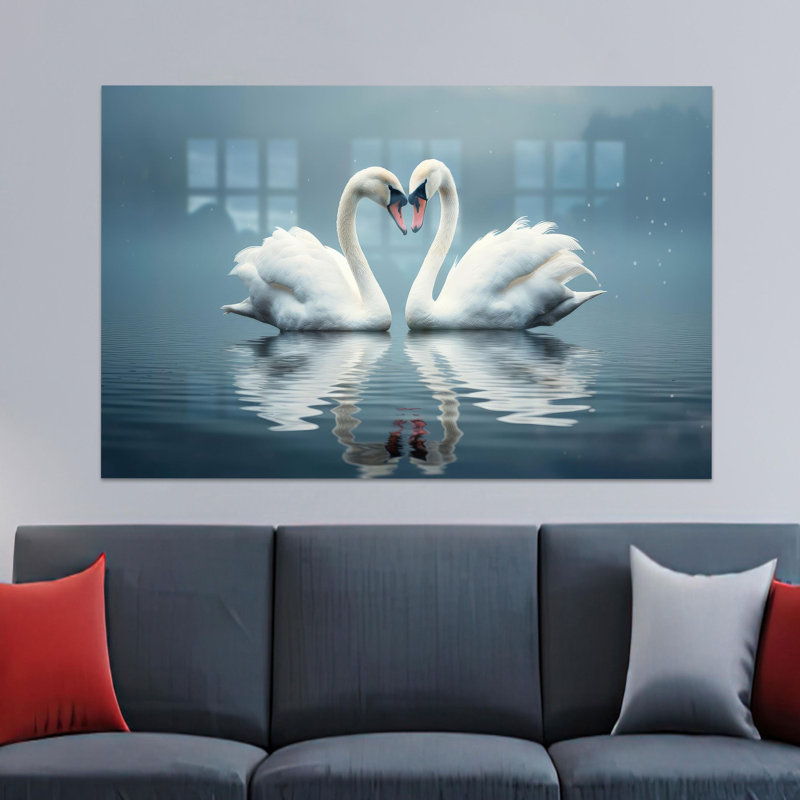 Impression sur verre Swans In Love, idéale pour un cadeau personnalisé, H 9,1 po x l 14,2 po