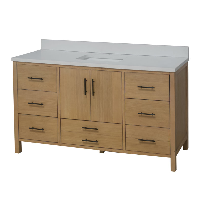 Kiara 60'' Single Bathroom Vanity, Matte White, Blonde