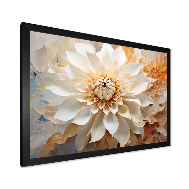 Fleur de dahlia blanc minimaliste - imprimé, Cadre simple noir, H 12 po x l 20 po x P 1 po