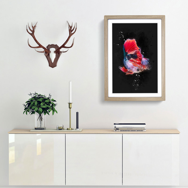 Eye-Catching Red and Blue Fish - Framed Print, 33cm H x 24cm W x 2cm D, Oak Framed