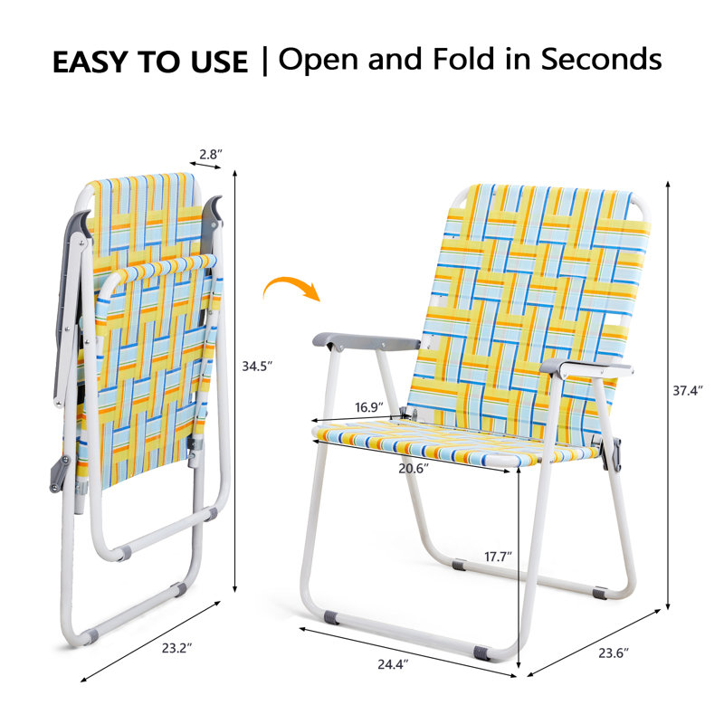 Metal Folding Widen Beach Chair(Set Of 1), Yellow