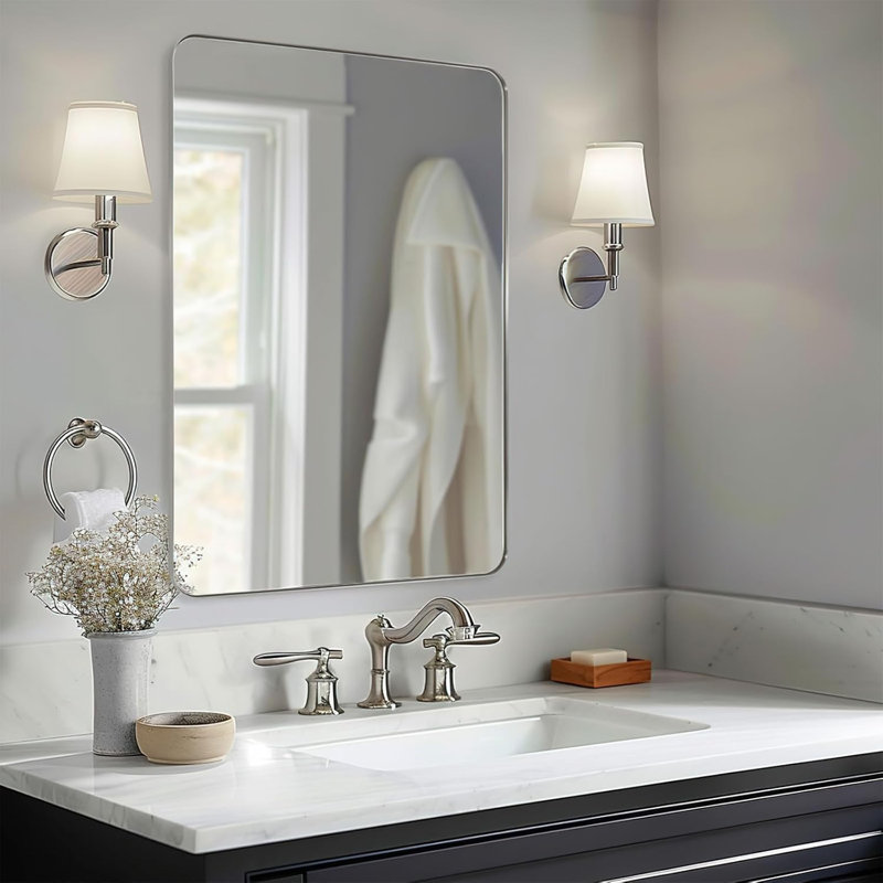 Miroir de salle de bain Inse Cadre en acier inoxydable, Nickel brossé, 40 po x 30 po